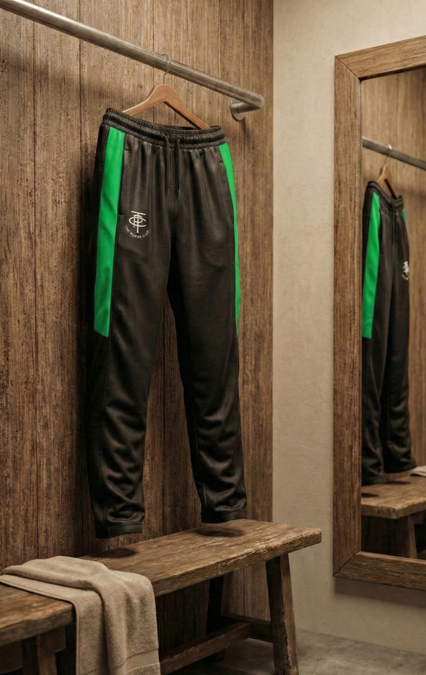 Cricket Trousers - Black - Green Stripe