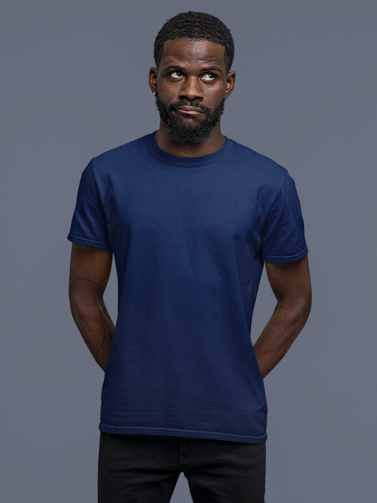 Navy blue custom printed t-shirt mockup — The Printed Cue