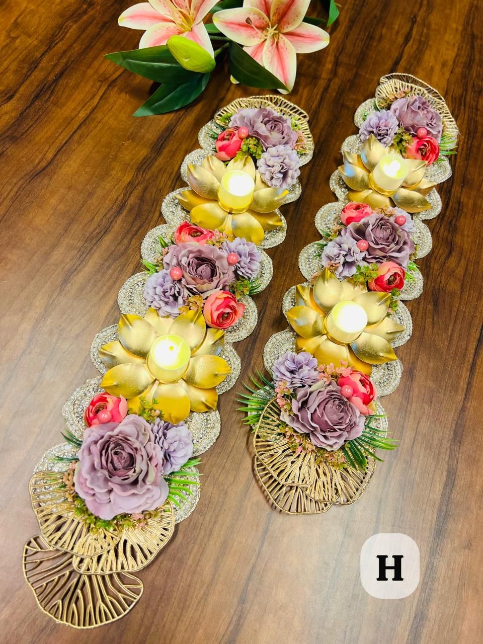 Purple Flower with Lotus T-lights Table Runner