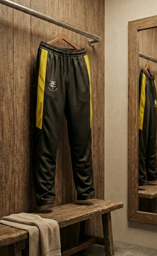 Cricket Trousers - Black - Yellow Stripe