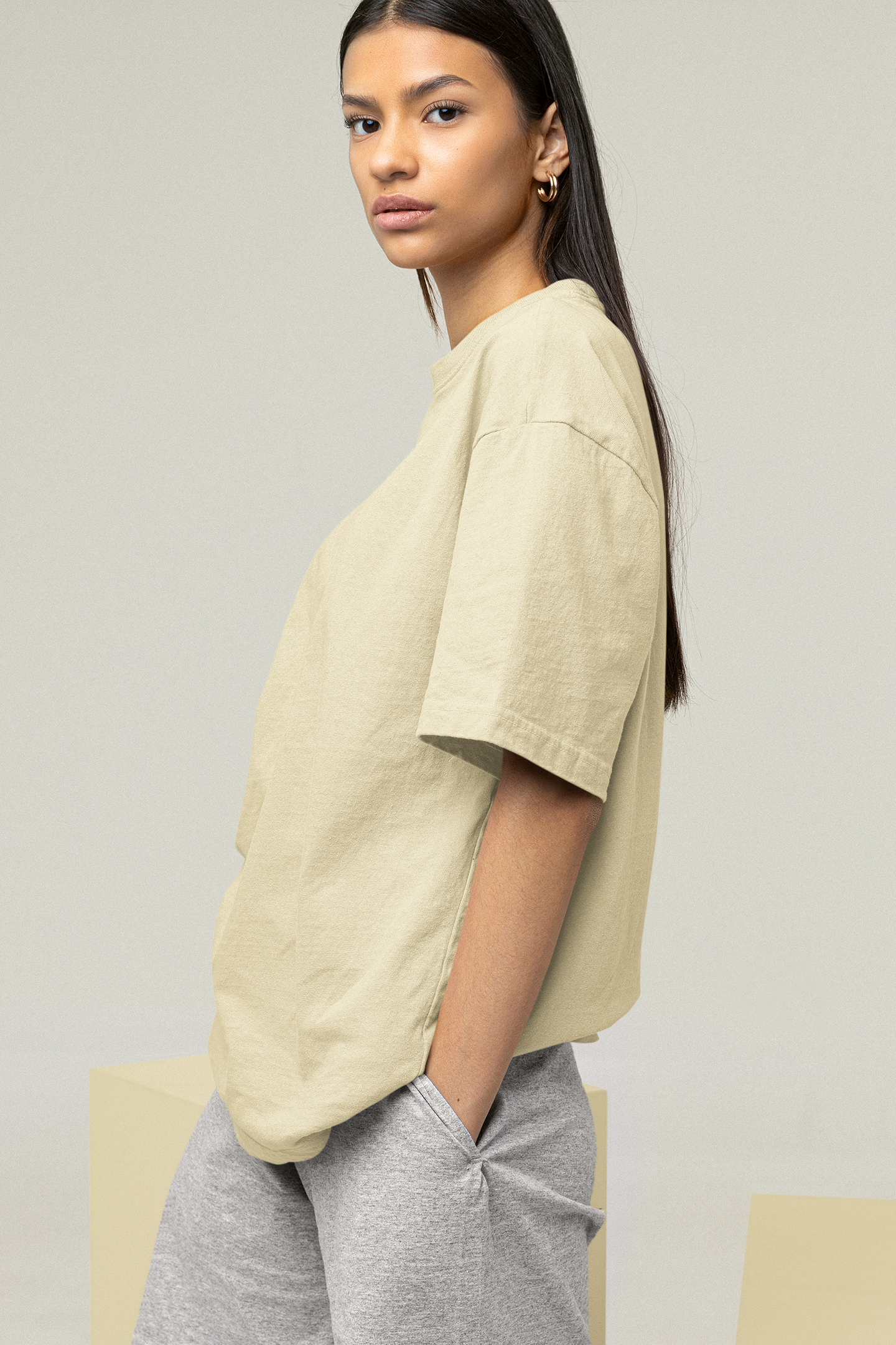 Oversized Solids : Beige T-shirt - The Printed Cue LLC