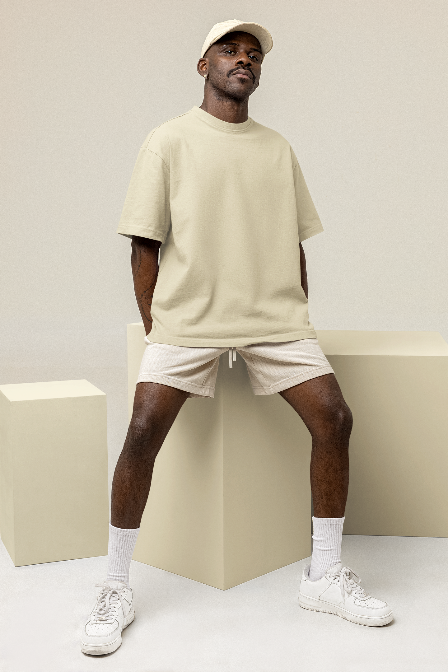 Oversized Solids : Beige T-shirt - The Printed Cue LLC