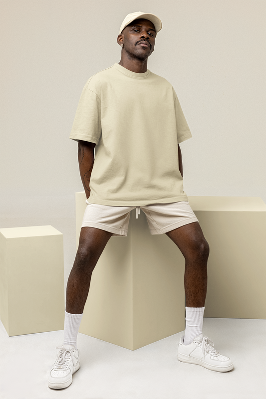 Oversized Solids : Beige T-shirt - The Printed Cue LLC