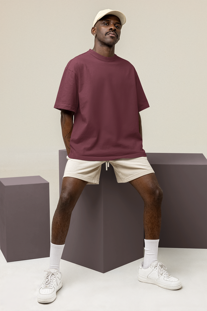 Oversized Solids : Maroon T-shirt - The Printed Cue LLC