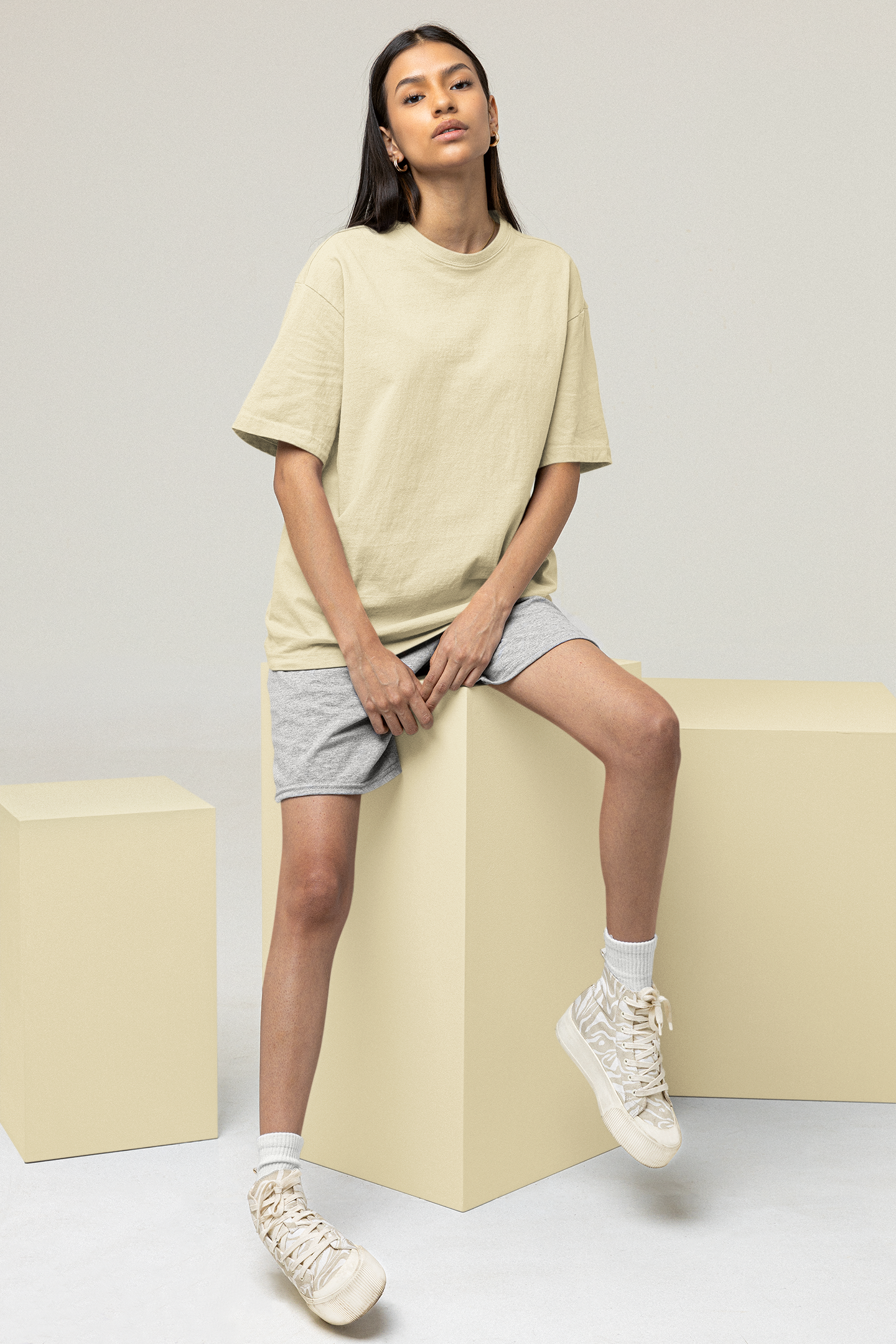 Oversized Solids : Beige T-shirt - The Printed Cue LLC